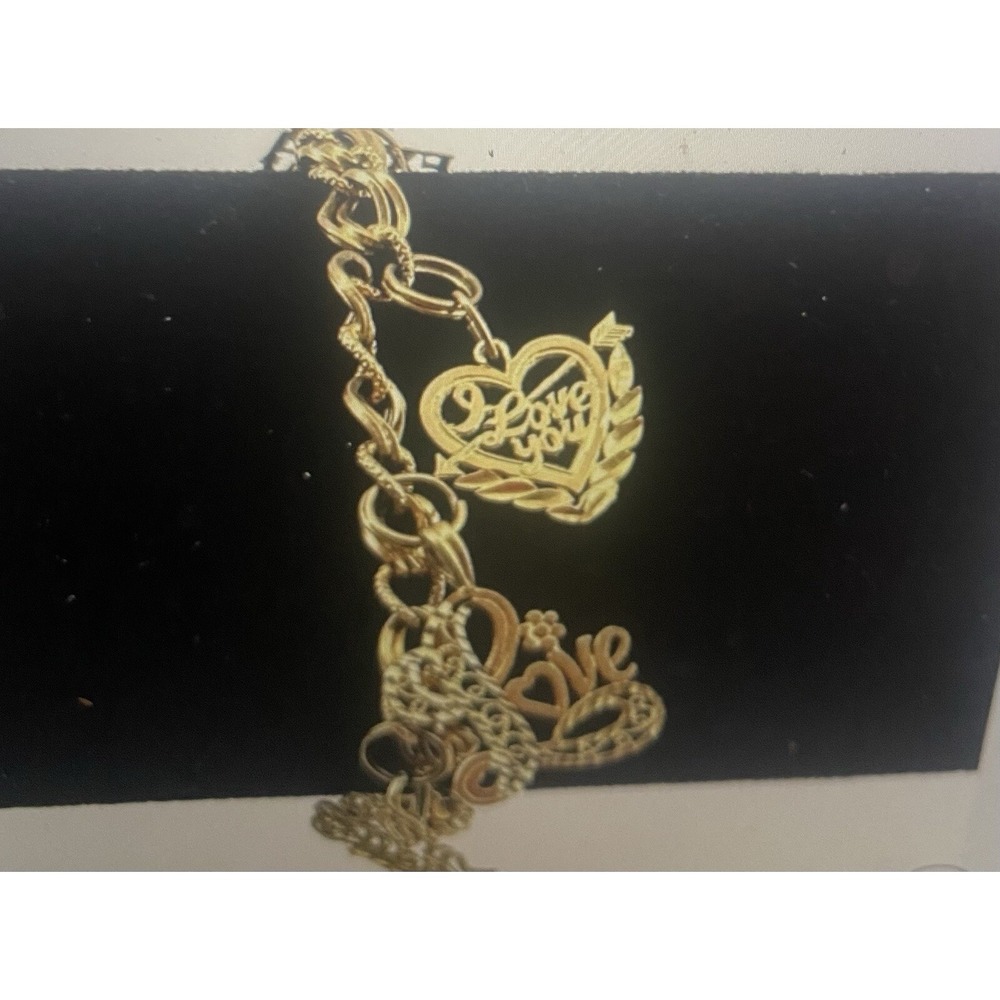 14K Yellow Gold 6.75" Double-Linked Charm Bracelet With 4 Charms 6.68 g